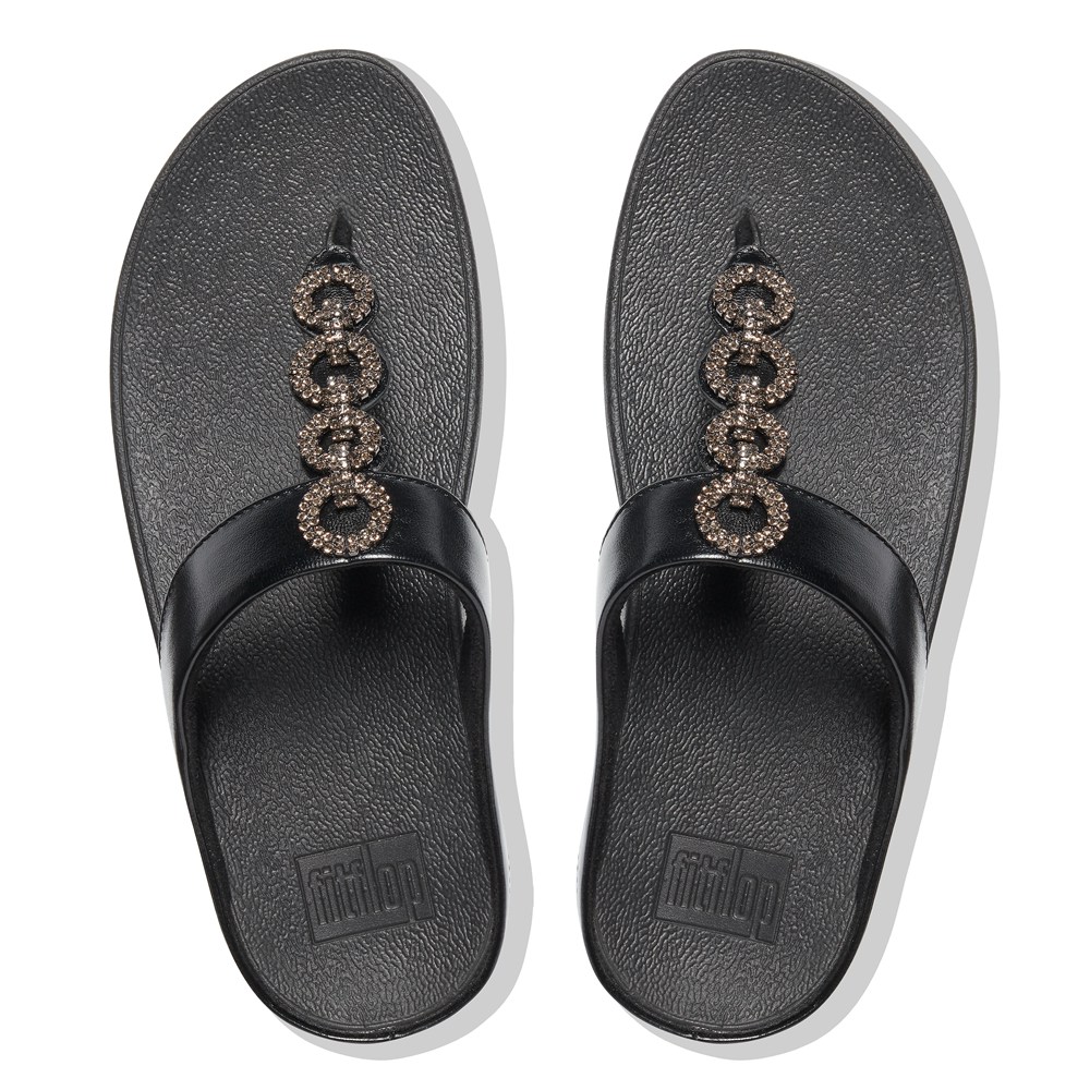 Fitflop Womens Sandals - Fino Sparkle Toe-post - Black - 964-KCAEGD